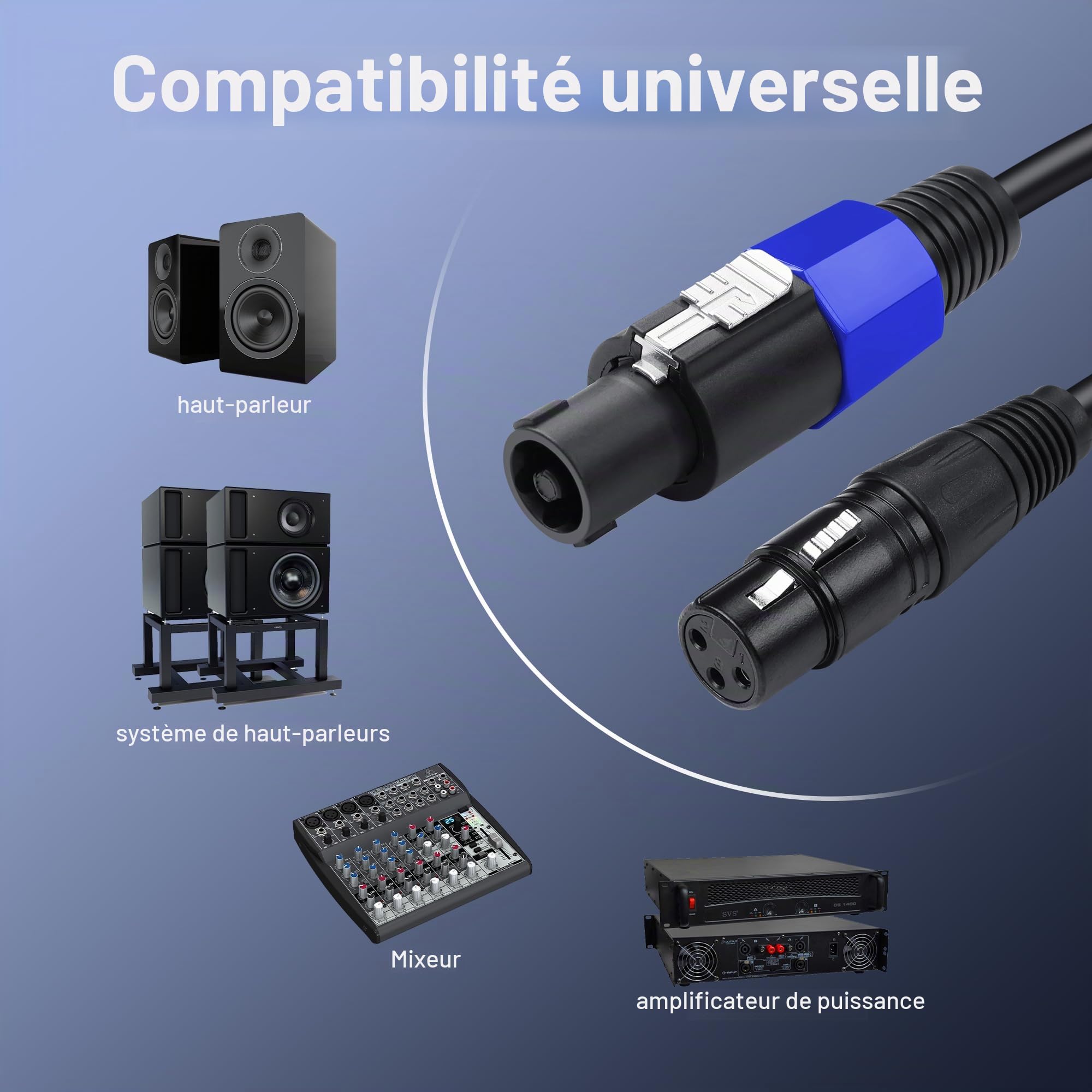 SinLoon Câble Speakon vers XLR, 18 AWG Speakon vers XLR femelle à 3 broches, câble d'extension audio avec Twist Lock pour amplificateur Pro DJ PA Stage (1,8 m mâle Speakon)