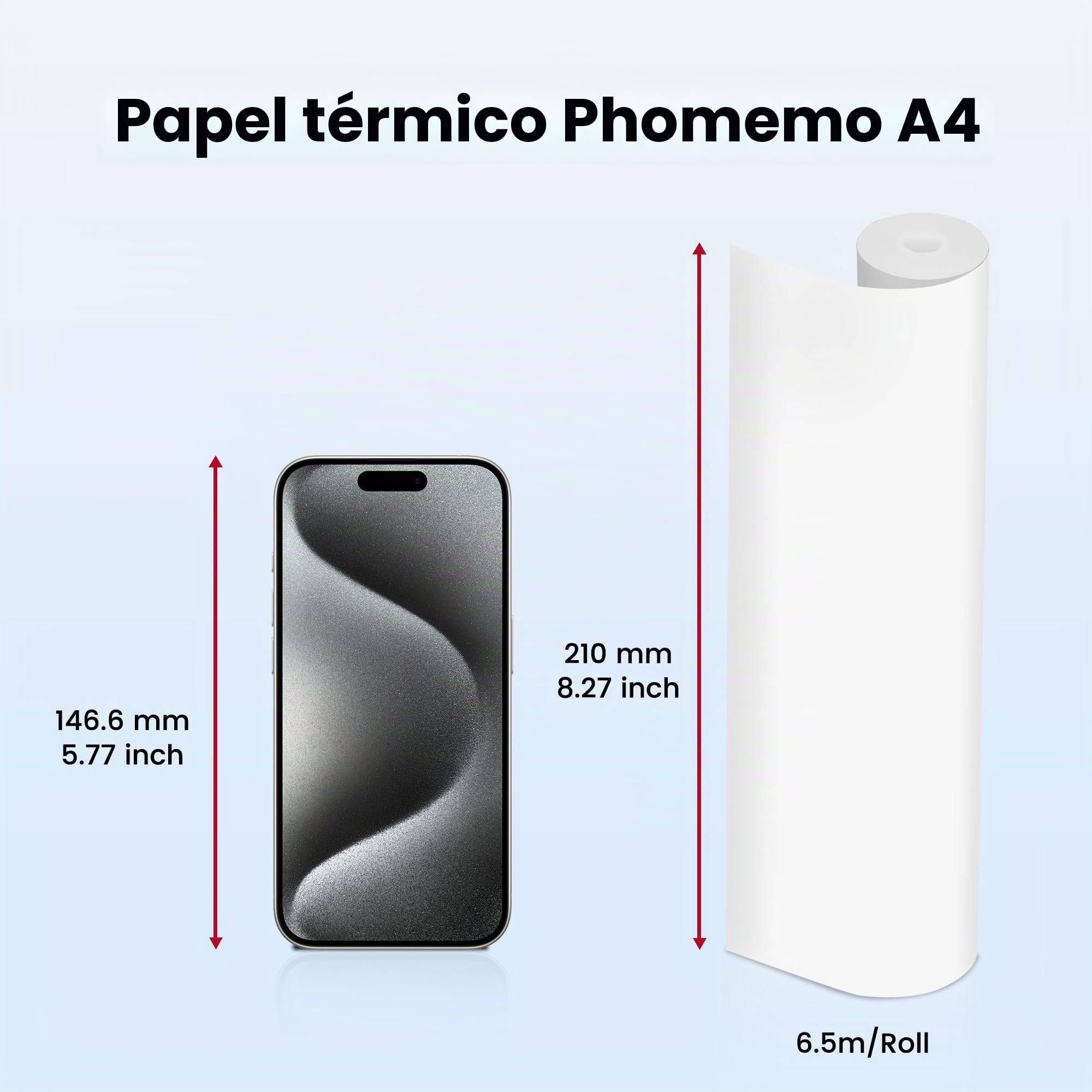 Phomemo Papel de Impresión Térmica A4 4 Rollos, 210x297 mm, Sin Bisfenol A