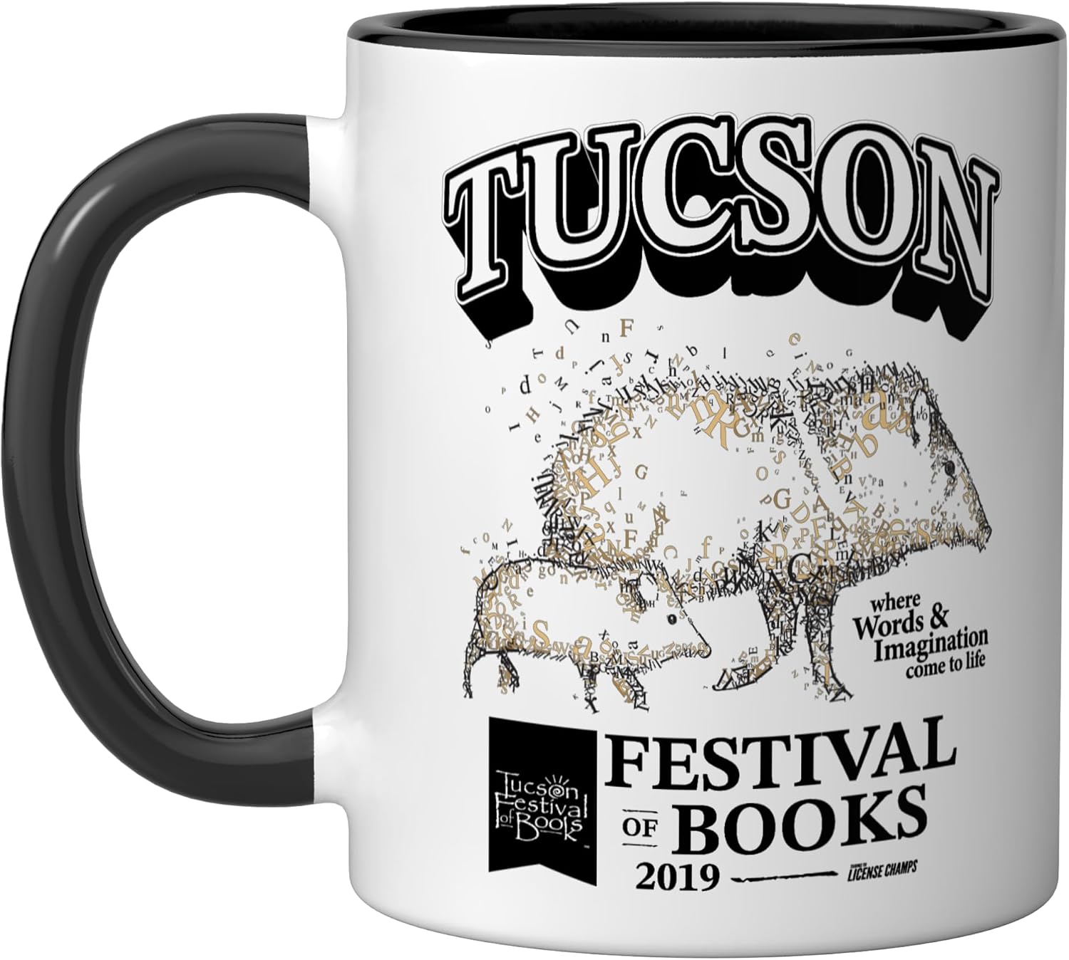 Tucson Festival of Books | TFOB 2019 | Javelina Mascot Ceramic Mug, Black/White