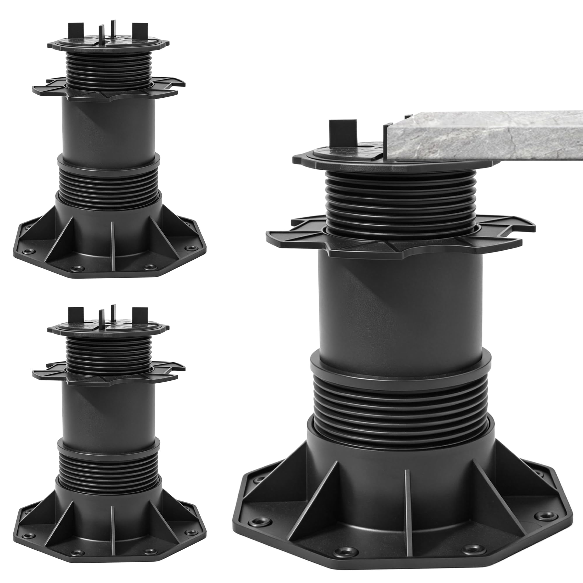 Nordswal 12 Pack Adjustable Tile & Paver Support Pedestal, Heavy Duty Paving Slab Supports with Rubber Pad, Height Adjustable 35-65mm, Raised Flooring Drainage Support for Balcony, Terrace & Patio