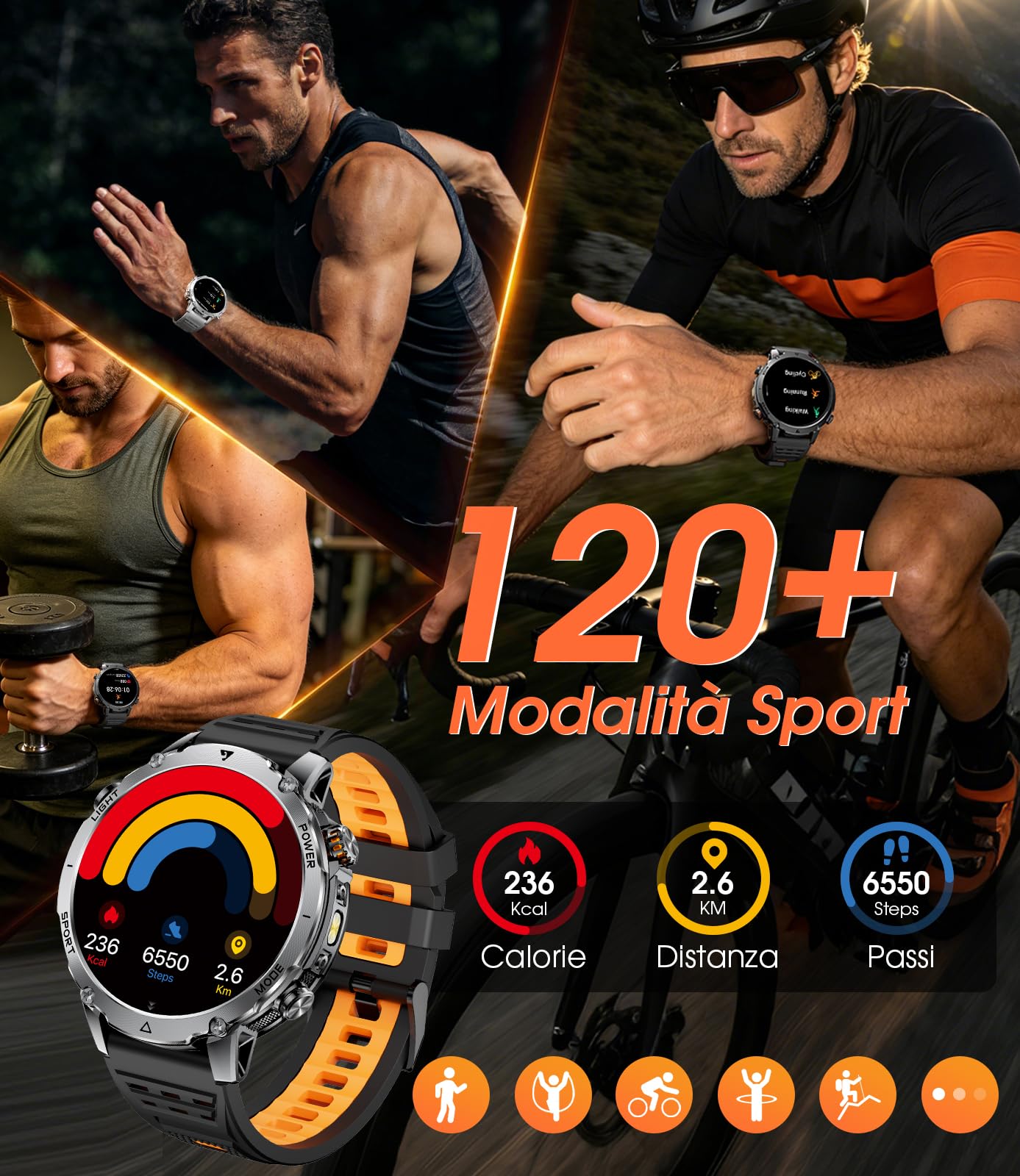 SUNKTA Smartwatch Uomo 1400 mAh grande batteria 1,7" HD Bluetooth chiamate Orologio intelligente per iOS Android 100+ modalità Sportive fitness,Monitoraggio della salute,sonno,contapassi,grigio