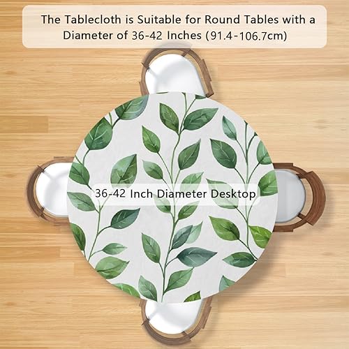 Vista 155 de Mantel redondo ajustable con borde elástico, mantel de hojas coloridas abstractas, impermeable, lavable, para mesas redondas, ideal para picnic