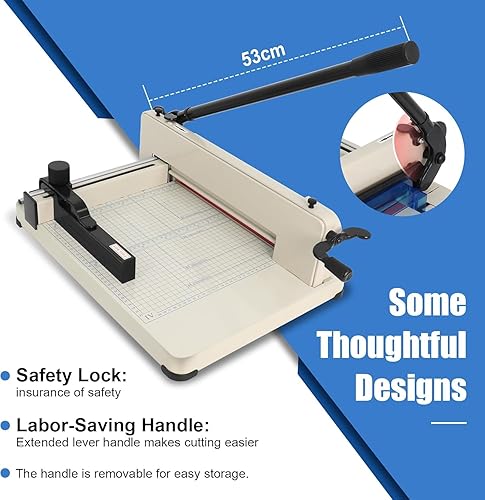 Miniatura 4 de Cortador de papel de 12 pulgadas, resistente estilo guillotina, capacidad de 400 hojas, doble bloqueo de seguridad, cubierta protectora para cortar