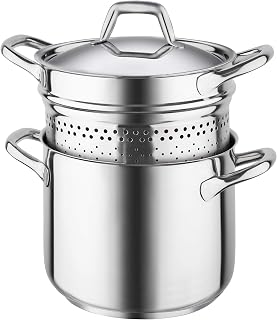 Barazzoni Spaghettitopf Ø 22 cm, Made in Italy, Edelstahl 18/10, Induktion + Gas, Dreifachboden, einfaches und sicheres Abgießen, PFAS frei, Linie Chef Line