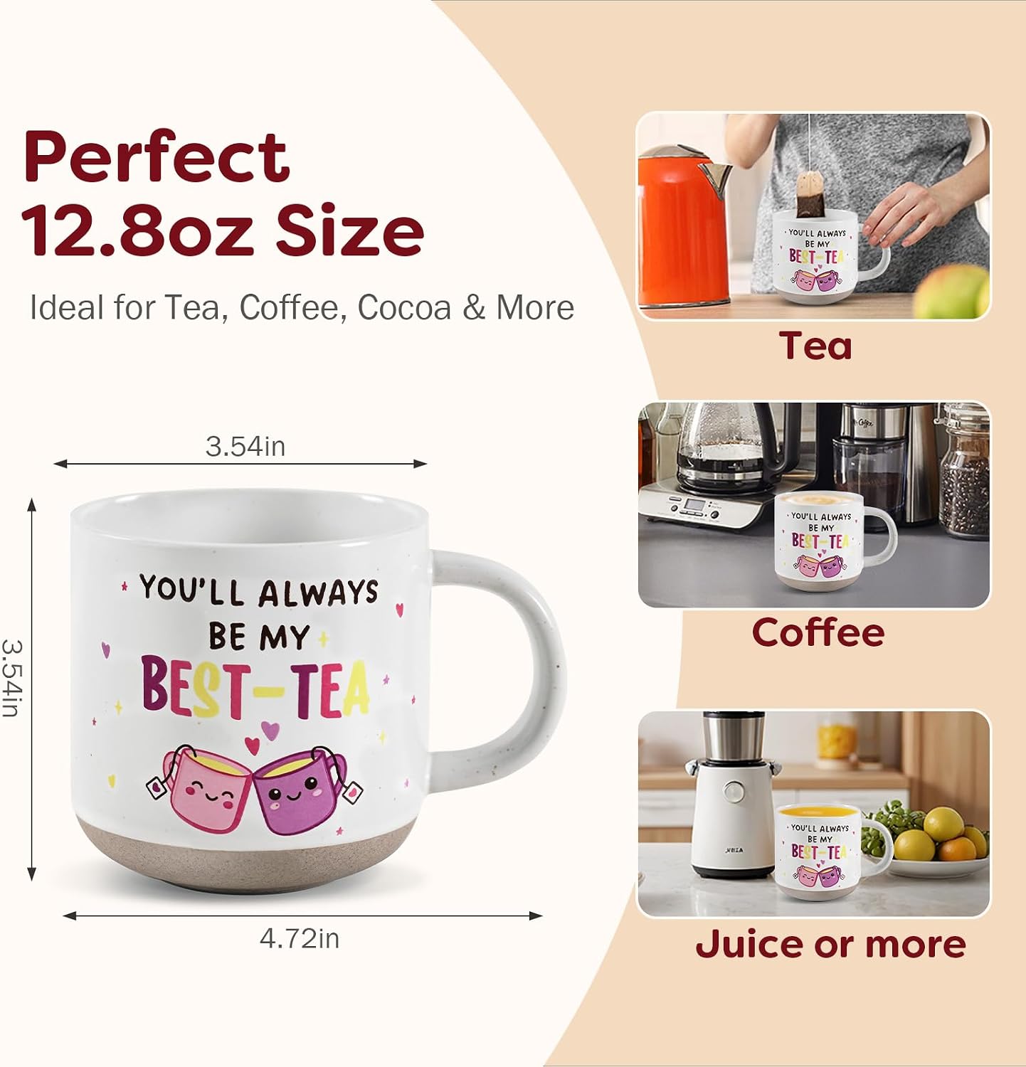 Best Friend Birthday Gifts for Women – You'll Always Be My Best-Tea Cute Ceramic Coffee Mug Gift for Bestie, BFF or Soul Sister, Friendship Gifts for Women Valentine's Day, Galentine's, 12.8oz