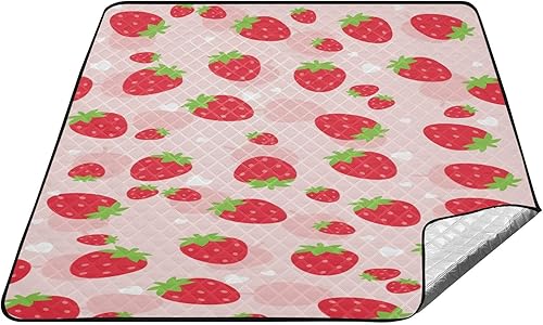 Manta de picnic extragrande Kawaii con diseño de fresa, impermeable, a prueba de arena, portátil, plegable, para campamento, viajes, senderismo,