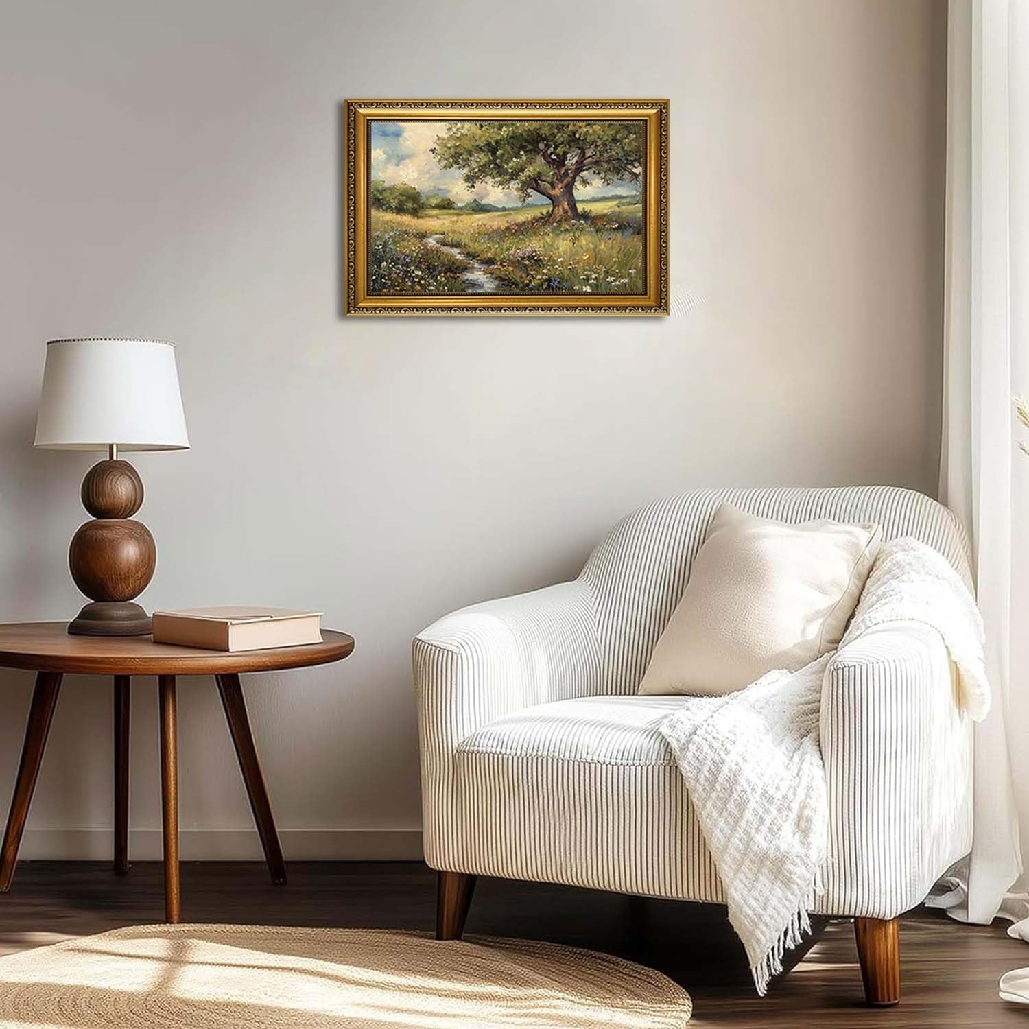 YD&YZY Gold Framed Vintage Wall Art Canvas Spring Country Landscape Wall Decor Wildflower Farmhouse Painting Rustic Nature Picture Cottagecore Print for Living Room Bedroom 16x24 inch Framed
