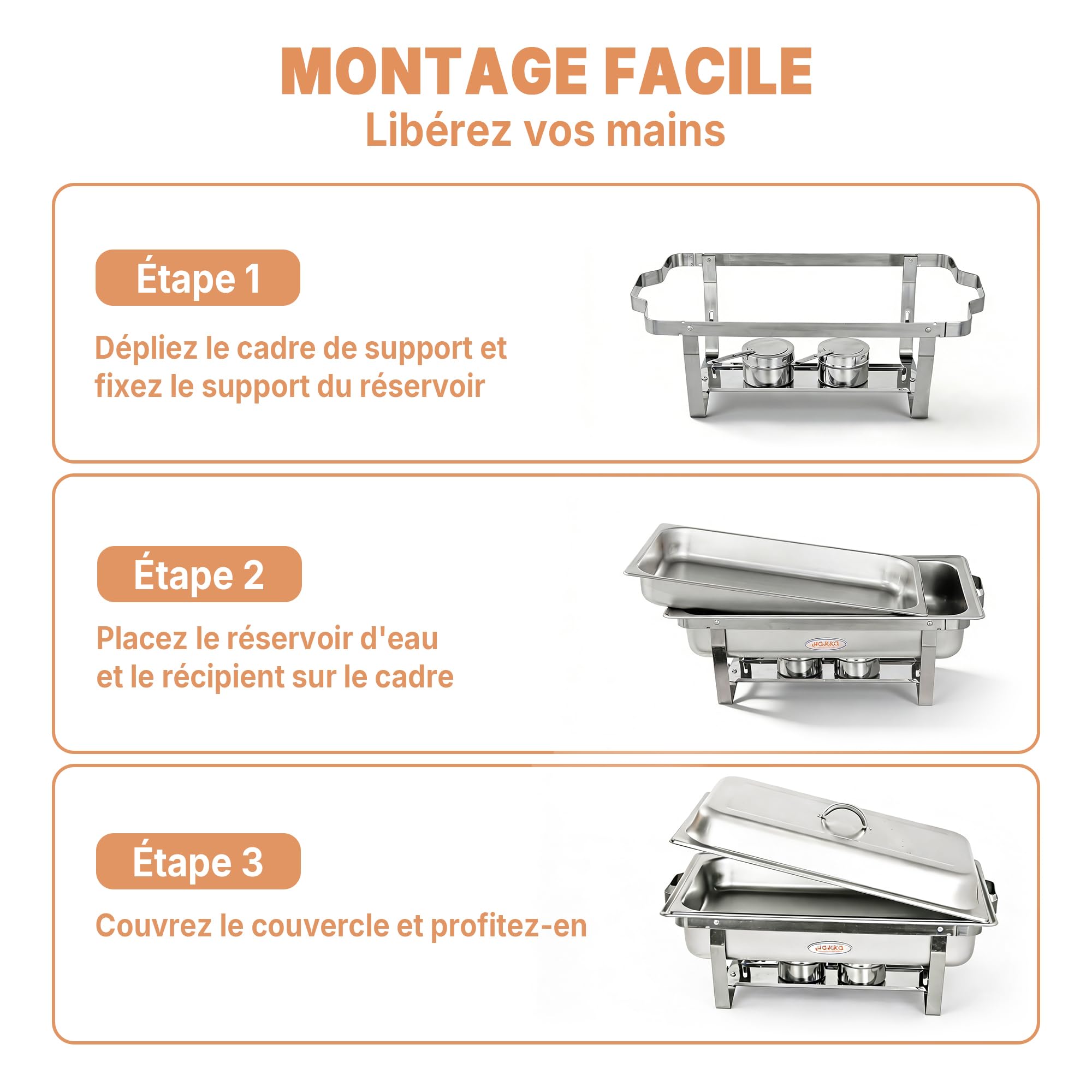 Hakka Lot de 4 Chafing Dish Rectangulaire Buffets Chauffants 9,5L chauffe-plats professionnel avec 4 bacs, chauffe-plats en acier inoxydable avec couvercle, réservoir à combustible, cadre pliable, pou