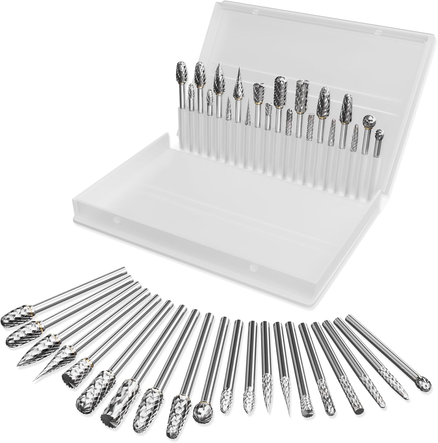 20-Piece Carbide Burr Bits Set - 1/8'' Shank for Dremel, Milwaukee | Metal, Wood, Stone Grinding & Carving | Rotary Tool Accessories