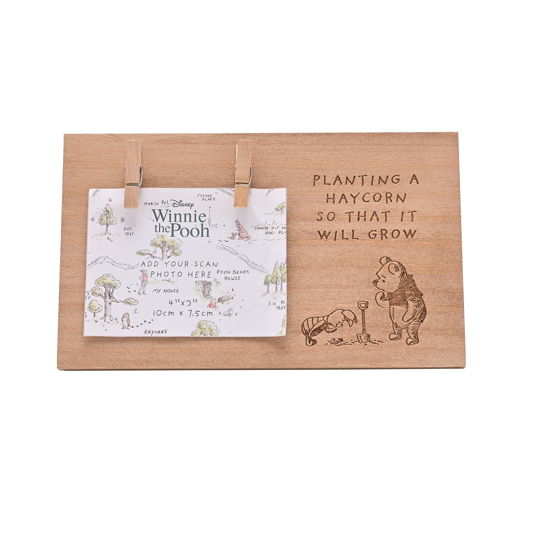 Disney Winnie The Pooh Baby Scan Frame Rustic Wooden Hanging with Clips
