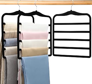 JUUBAOOPN 3-Pack Velvet Space-Saving Pants Hangers - Holds 5 Pairs Jeans Each, Non-Slip Closet Organizers for Dorm, Scarves, Ties