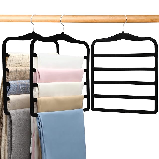 Closet Organizers and Storage 3 Pack Organization and Storage Pants-Hangers-Space-Saving Velvet Hanger for Dorm Room for College Students