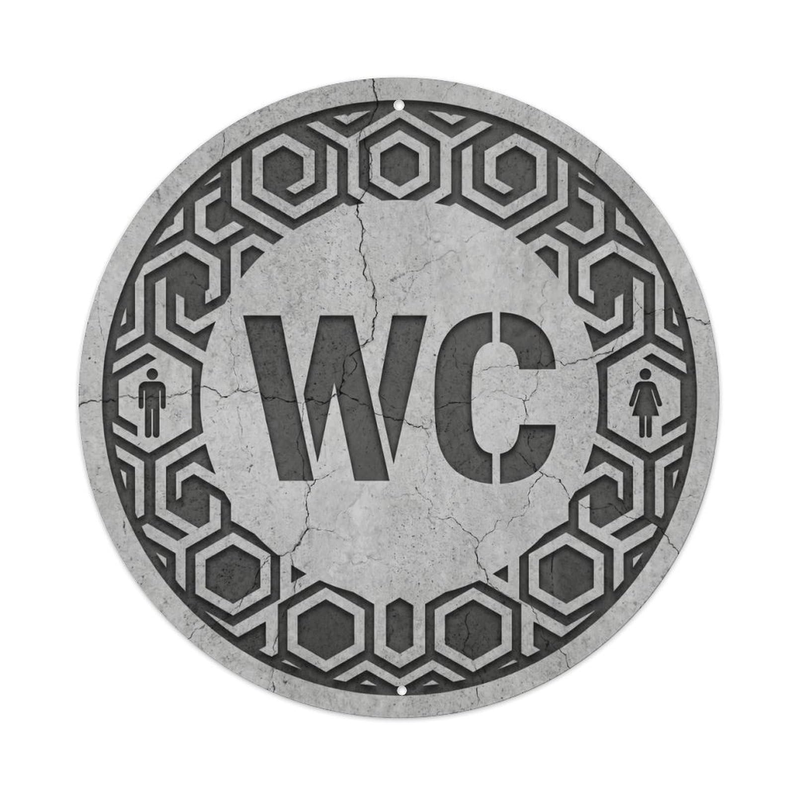 Toilet （WC） Industrial Concrete Emblem Metal Tin Sign Plaque Wall Decor for Cafe, Club Bar, Office, Home Garden Round Metal Poster 8x8Inch