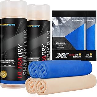 Super Value 4 Pack Professional Shammy Towel for Car (2XL and 2 Mini Chamois Cloth for Car Drying) Super Absorbent Car Drying Towel, Car Chamois and Boat Towel