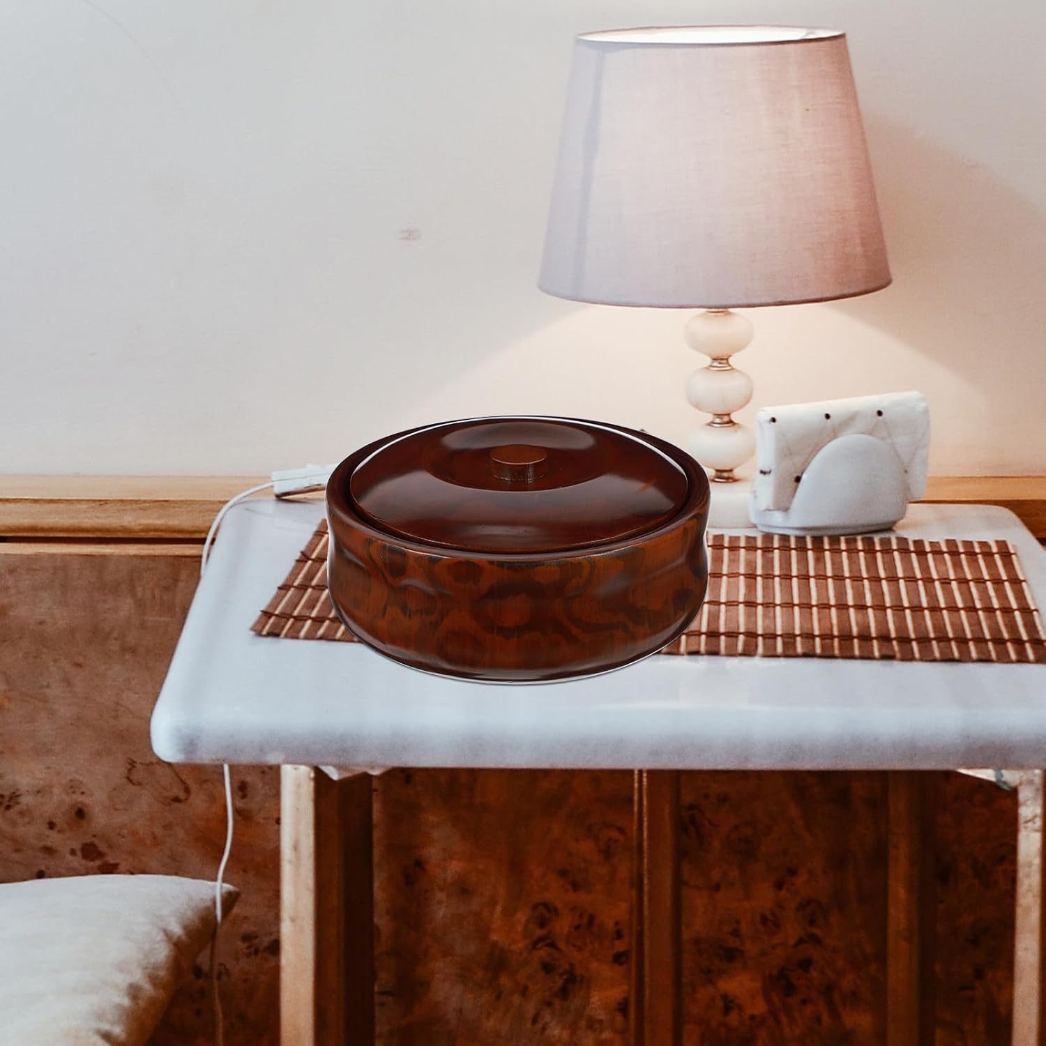 Wooden Snacks Bowl with Lid 22-23x7.5cm Fruit Serving Tray Coffee Color Wooden Snack Holder for Home Dining and Entertaining