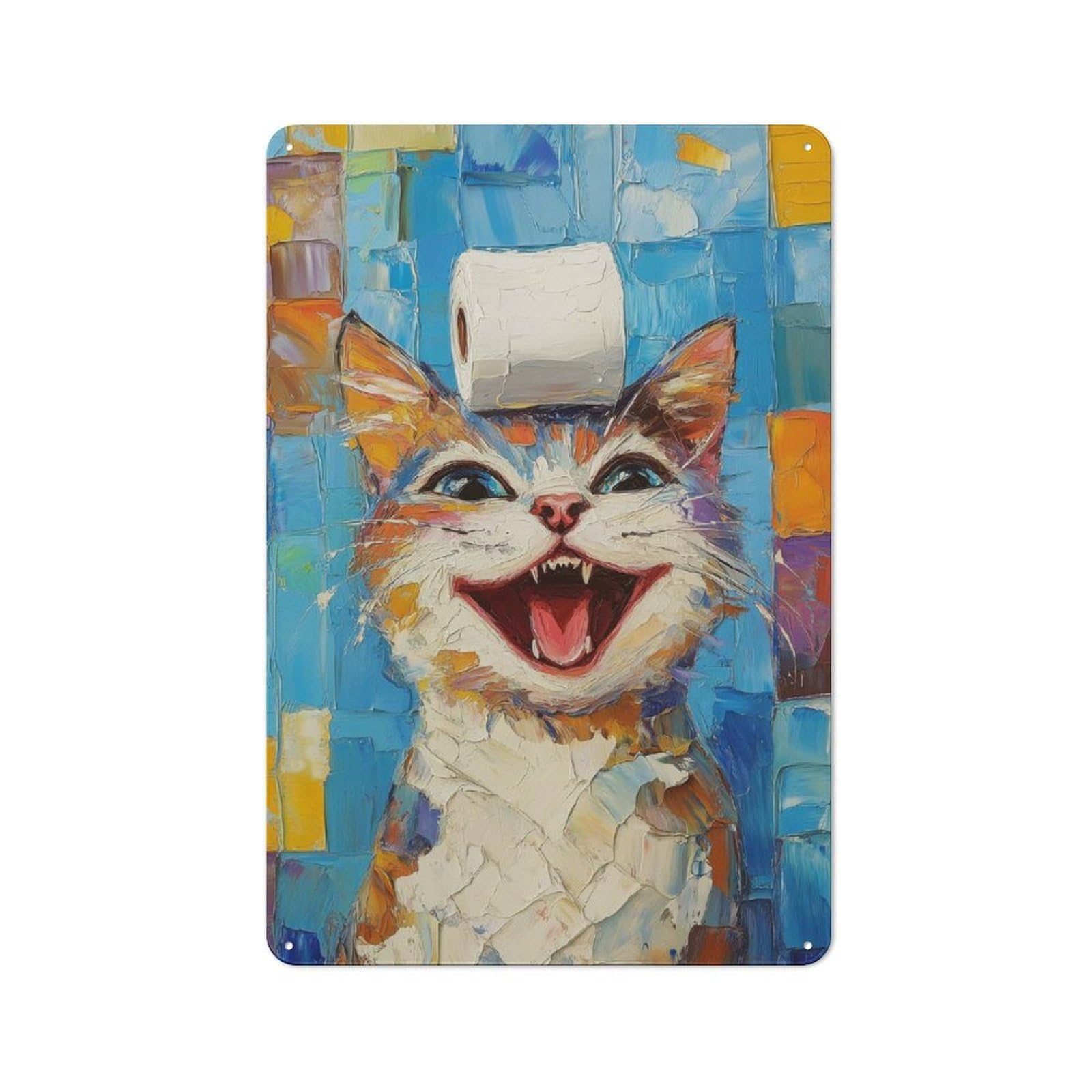 Junmoney Laughing Cat With Toilet Paper Rustic Tin Sign 30X20cm Featuring For Bar Or Restaurant, A Housewarming Gift For Bar Decor Enthusiasts