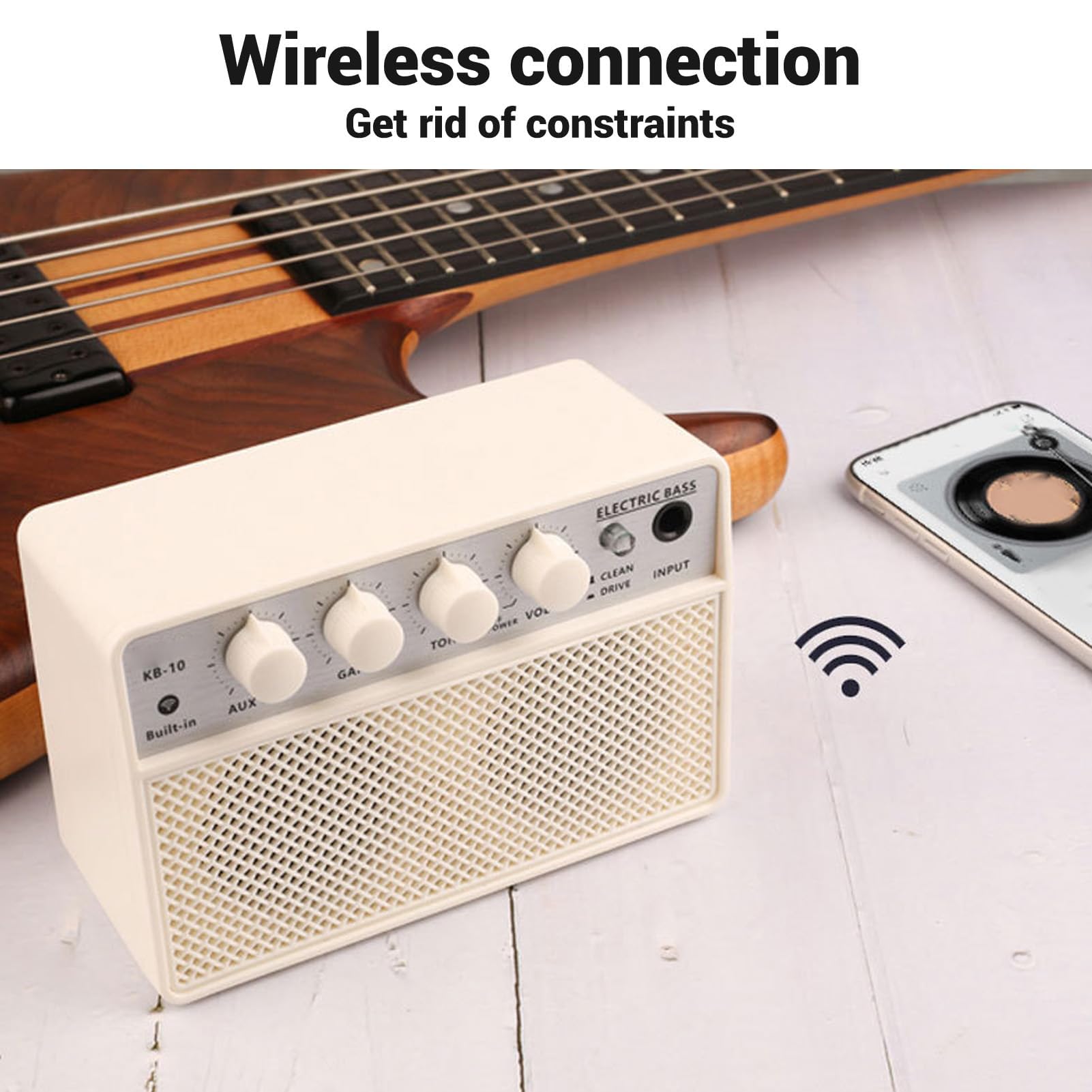 Altavoz de Graves Amplificador de Bajo 10W Recargable Portátil Dual Canal Bluetooth AUX Salida Auriculares Canal Limpio para Práctica y Exteriores