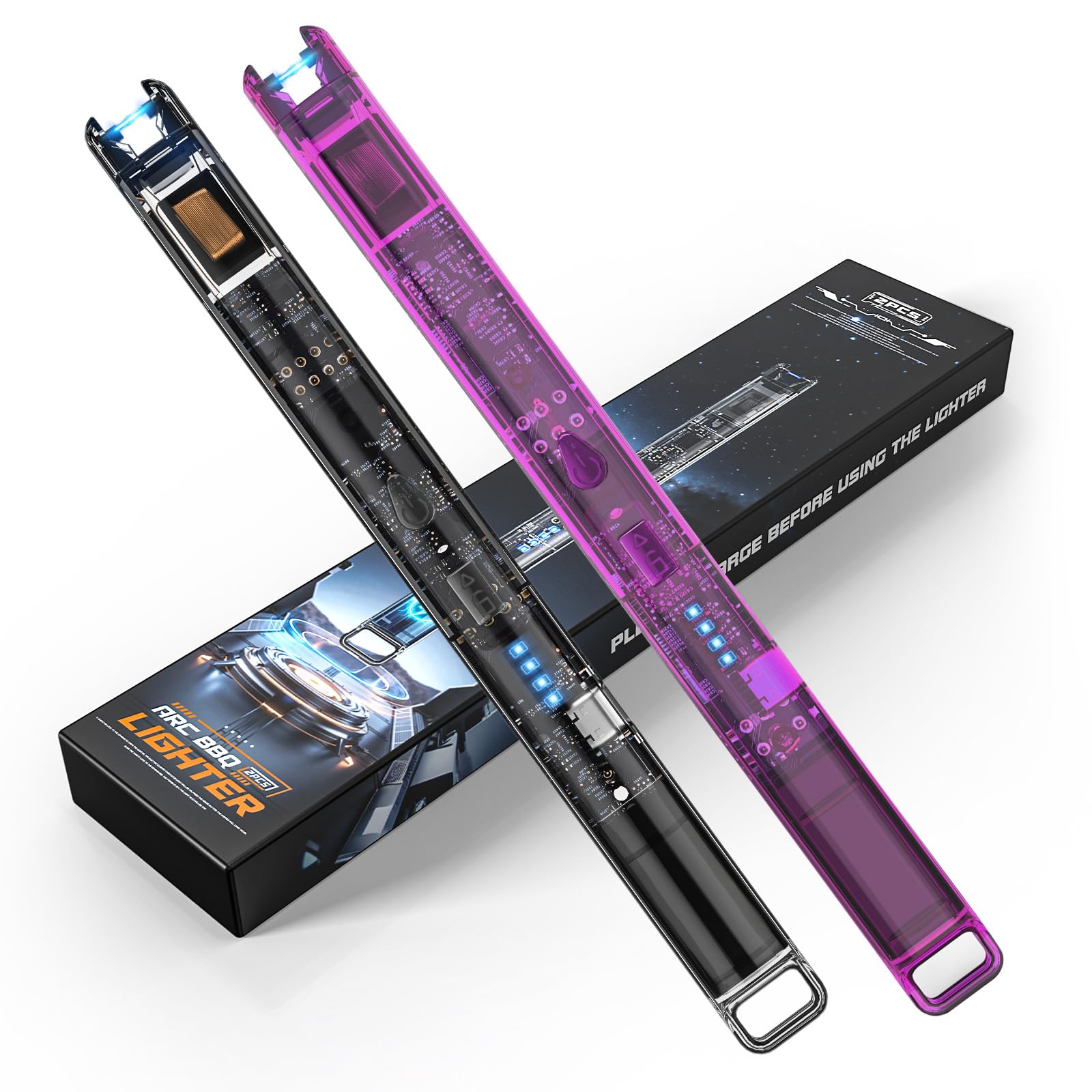 2 Pack Electric Candle Lighters - 7 4 inch Long USB Rechargeable Plasma Arc Lighter with Safety Lock