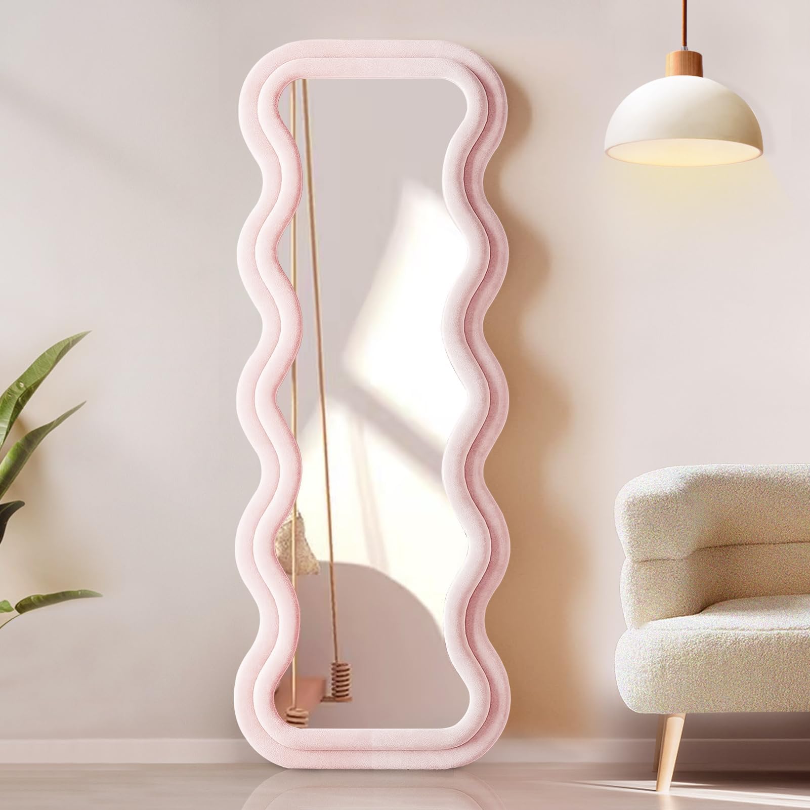 Miroir Complet, 160 X 50 Cm, Miroir Sur Pied Pleine Longueur Ondulé Irrégulier Avec Support Cadre En Mdf Pour Chambre Salon Entree Blanc Nuage 88959427