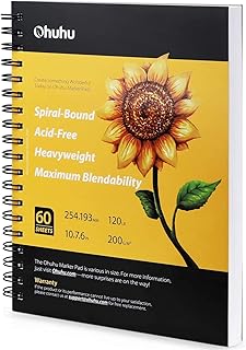 Ohuhu Sketchbook- 120 Pages/60 Sheets - Portrait - 200GSM Heavy Smooth Drawing Papers - Sketch Book Spiral Bound for Drawing and Sketching, Hardback Sketch Pad, 19.3x25.4cm/7.6x10"