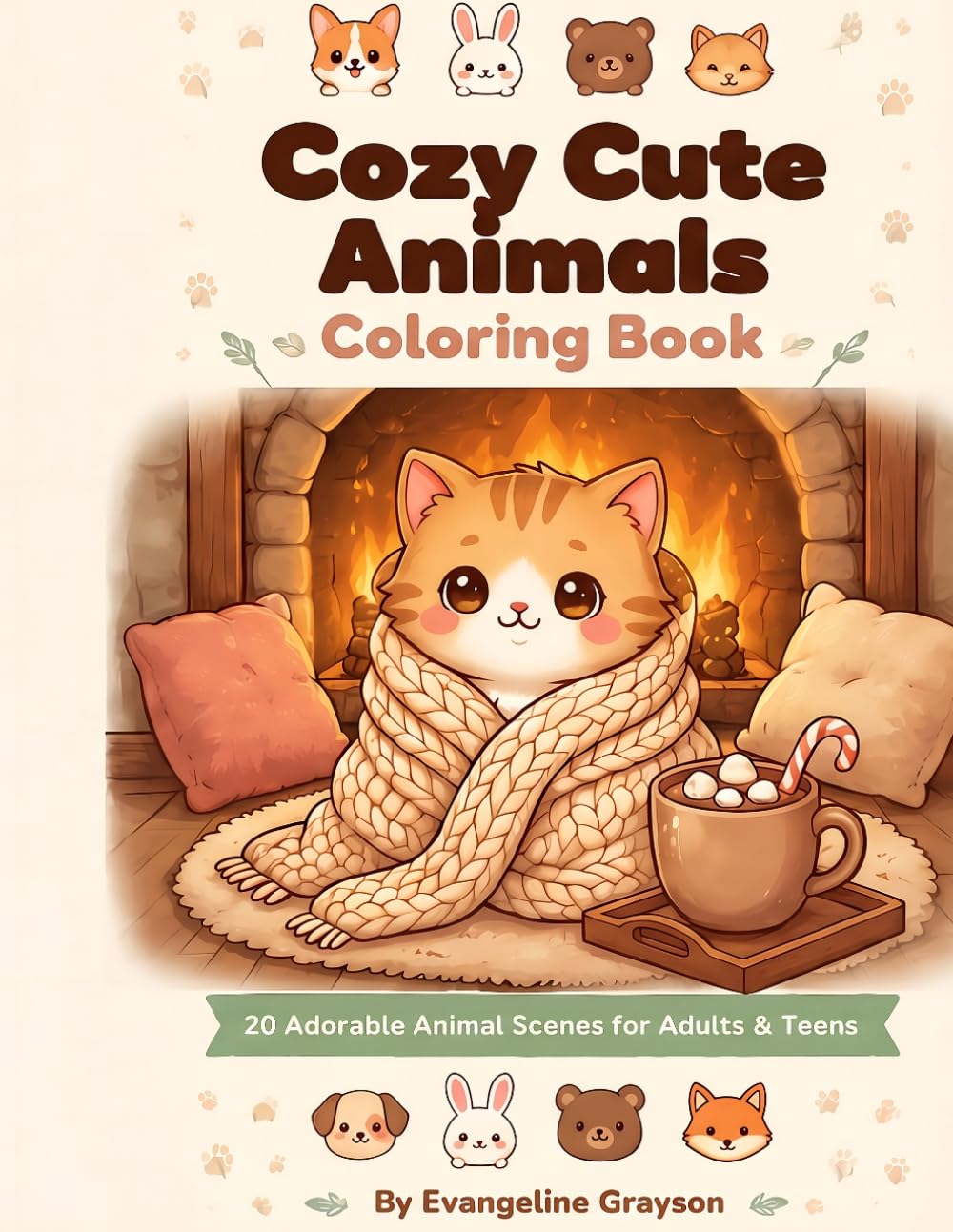Cozy Cute Animals Coloring Book: 20 Adorable Animal Scenes for Adults & Teens