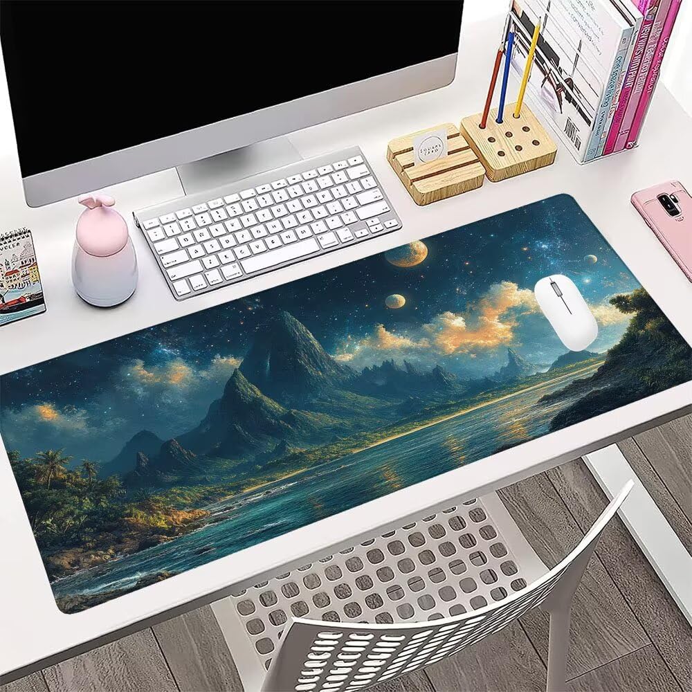Alfombrilla de Mouse para Juegos, Blu, XXL, Antideslizante, Impermeable, Diseño de Cielo stellato, Extendido, Grande, 1400x600x3mm, para PC, Laptop, Ufficio, Famiglia d-861
