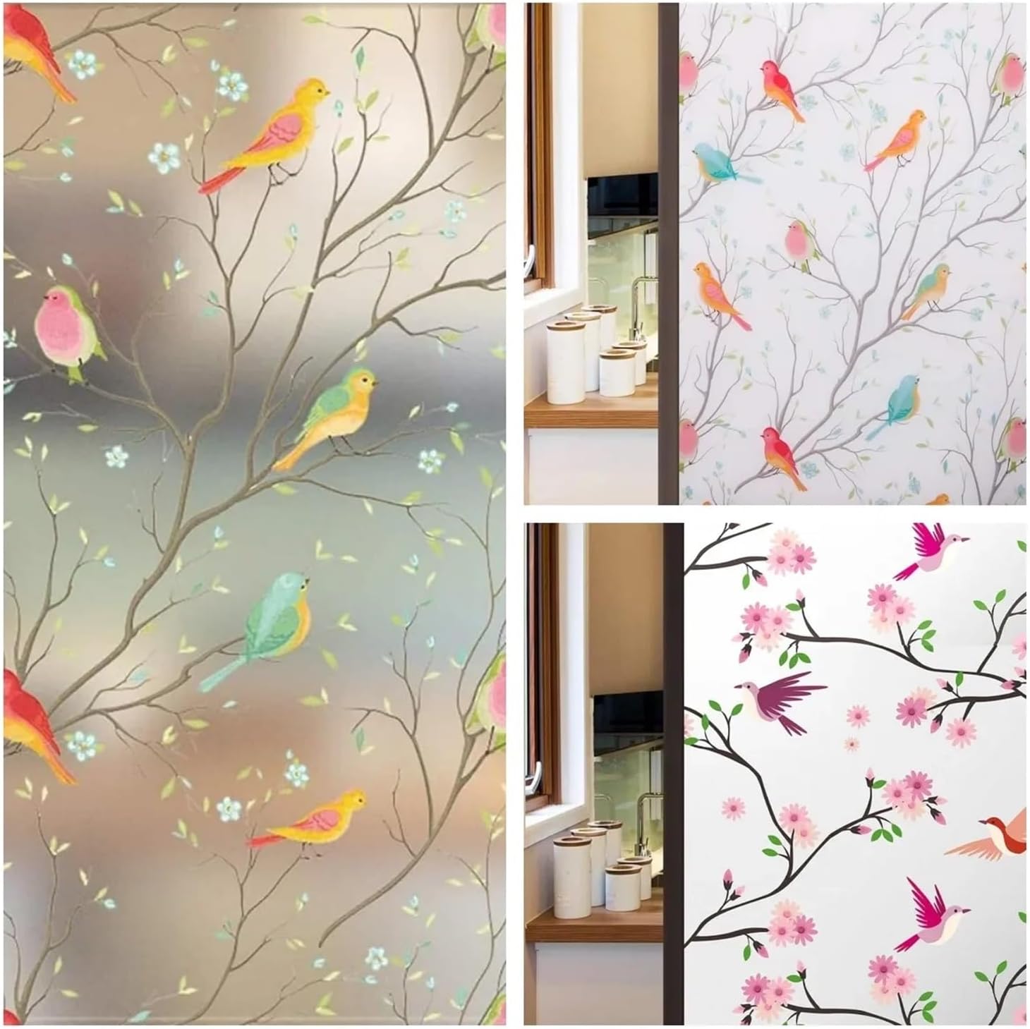 Privacy Window Film Opaque Static Cling Non Adhesive Bird Decals Decorative Glass Cover Tint Frosted Stickers for Home for Room(Color1,55x200 cm)