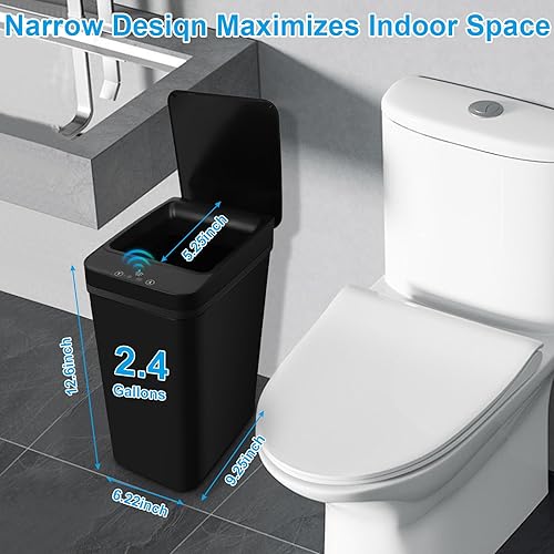 Miniatura 2 de Basurero de baño, basurero inteligente sin contacto, cubo de basura automático con sensor de movimiento con tapa, cubo de basura de 2.4 galones,