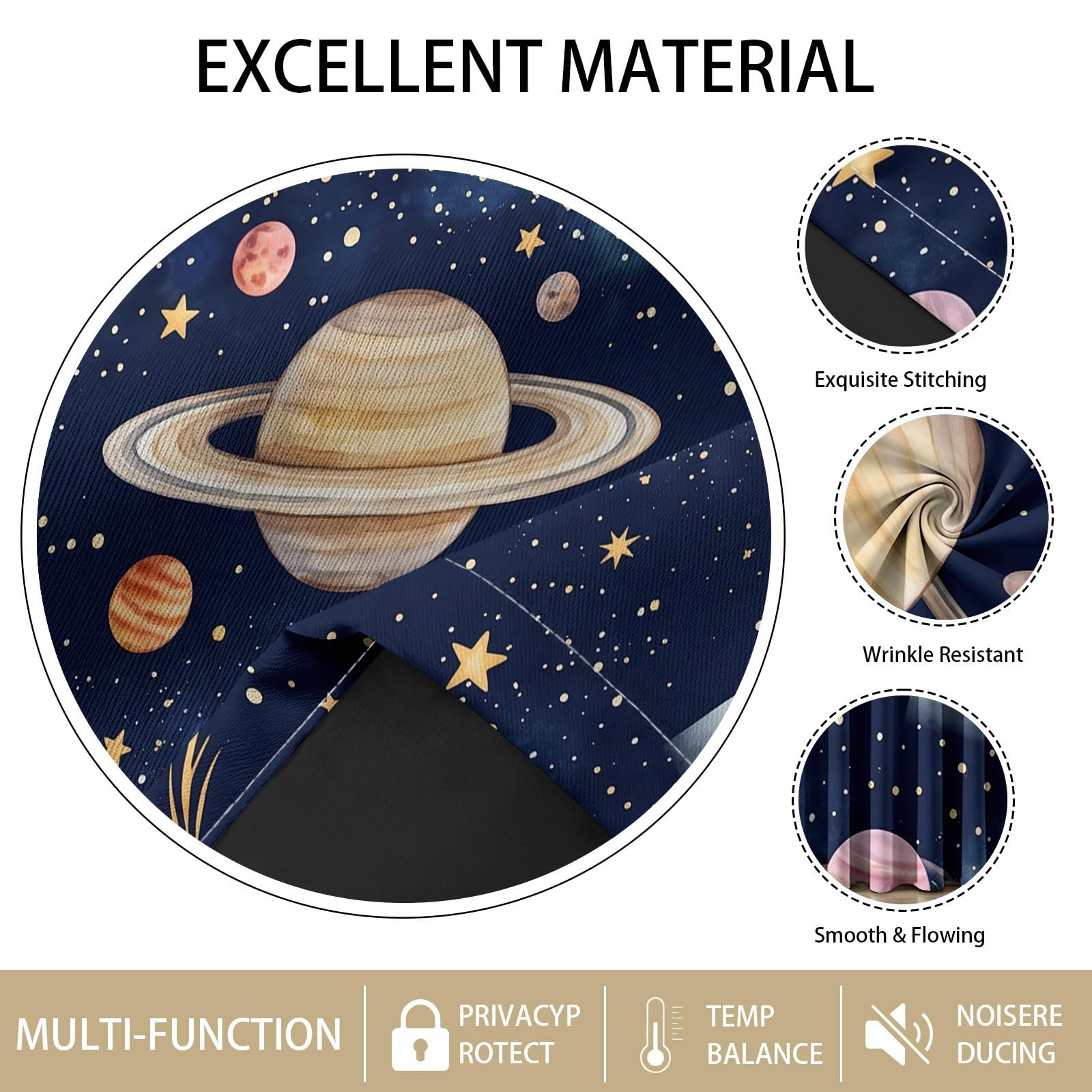 Rideaux Occultant Espace Véhicule, Rideaux Occultant Fusée Spatiale Ludiques en Dessin Animé Rideau Thermiques Isolant Anti Froid et Chaleur Rideau à Oeillets pour Pépinière, 2 PCS, 91.5L X 214H cm