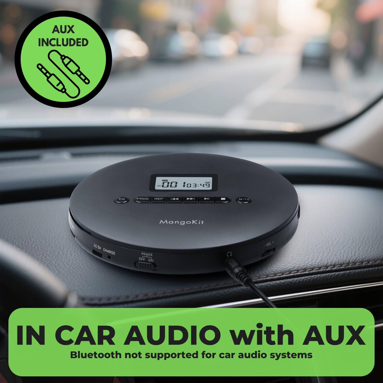 CD-X Tragbarer CD-Player mit Bluetooth – Wiederaufladbarer Akku, MP3-Wiedergabe, Anti-Schock-Schutz, AUX für Auto – Persönlicher CD Player für Zuhause, Reisen, Hörbücher & Sprachle