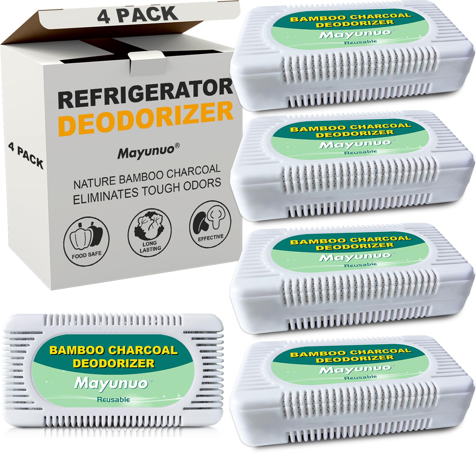 4 Pack Refrigerator Odor Eliminator, More Effective than Baking Soda Fridge Odor Absorber, Natural Fridge Deodorizer, Smell Eliminator Designed for Refrigerator and Small Spaces