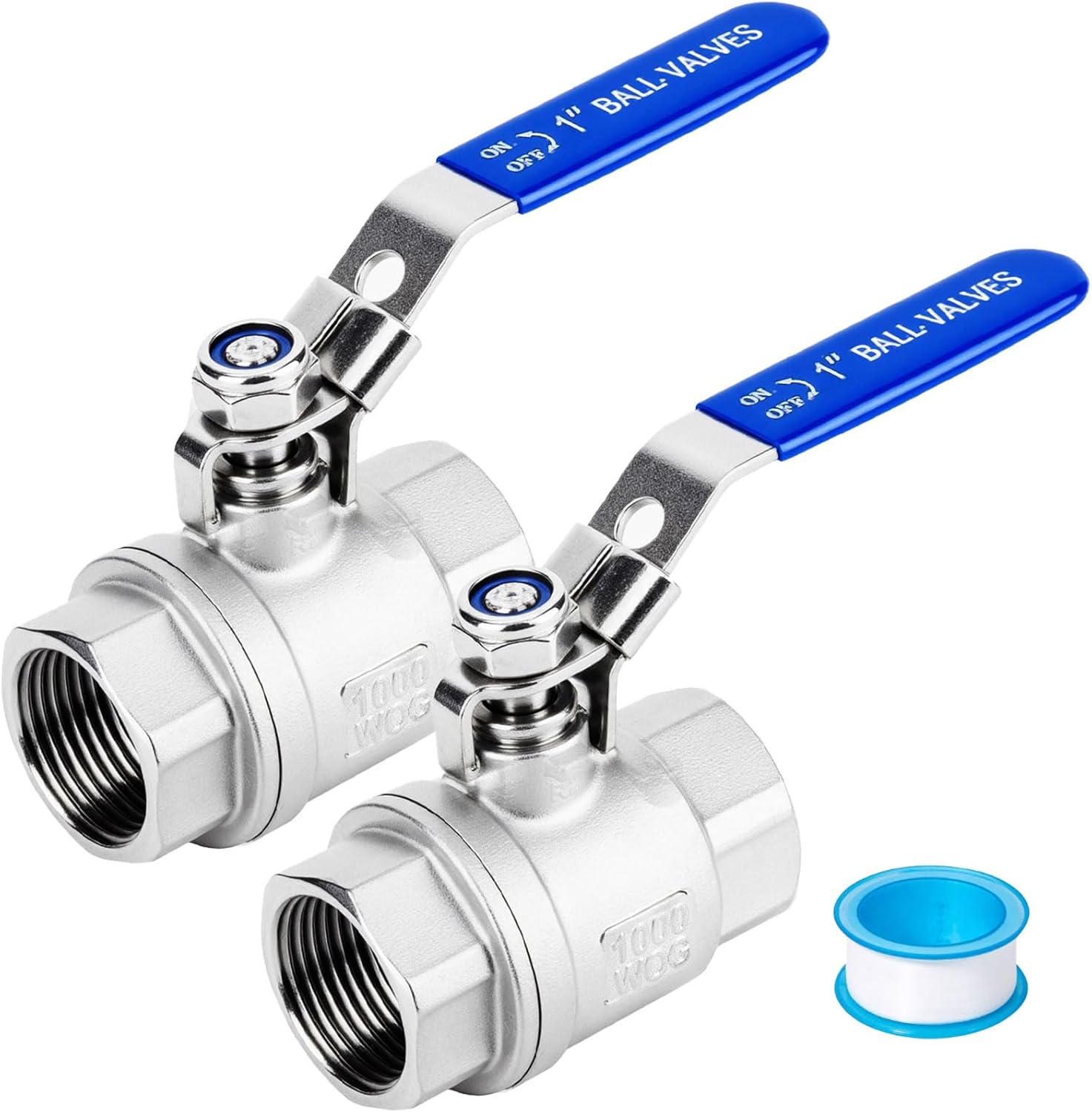 2 Pack 316 Stainless Steel Ball Valve, NPT Female 1" Full Port Ball Valve Heavy Duty Shut Off Valve 1000 WOG For Water, Oil, Gas (1 inch)