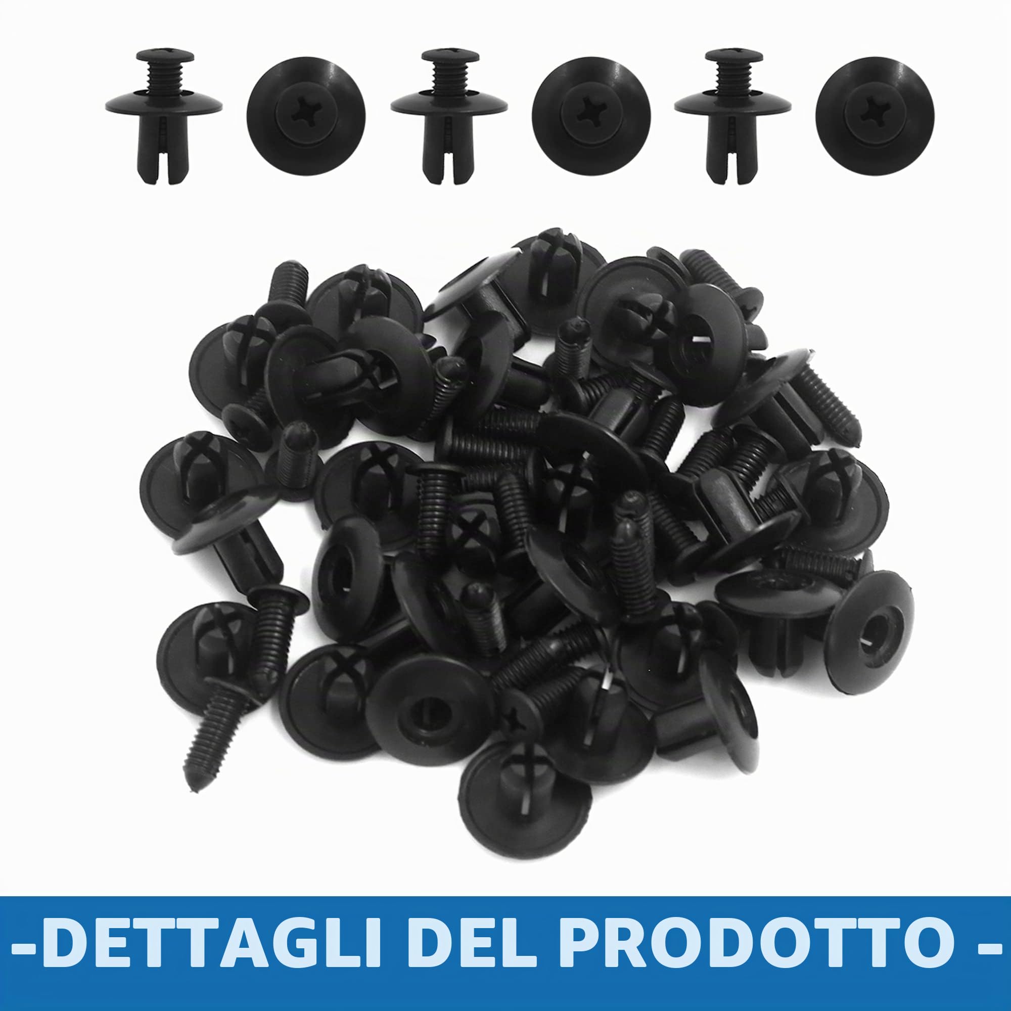 A ABSOPRO Rivetto Interno Fissaggio Viti Clip 8mm Plastica Nero (Set 30)