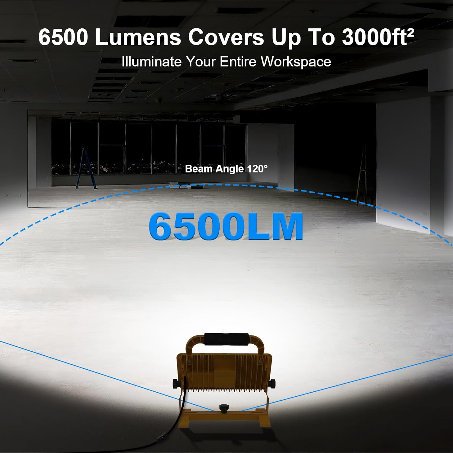 HODELVJU 6500LM LED Work Light, 500W Equivalent Flood Light with 10FT Cord Switch, 5000K IP67 Waterproof Work Lights with Stand, Adjustable Portable LED Lights for Job Site Workshop Construction Site Work Light - Stand