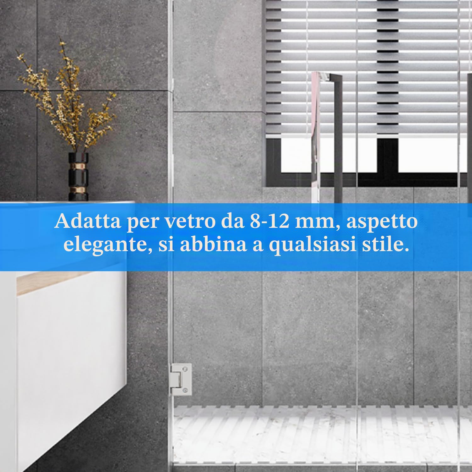 Cerniere per Porte in Vetro 90 Gradi, Supporto Morsetto Argento, Bagno Pesanti in Acciaio Inossidabile Doccia a Doppia Faccia per Vetro da 8-12mm