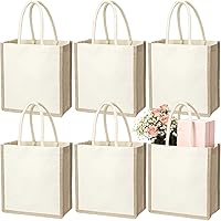 SOUJOY 6 Pack Burlap Tote Bags Reusable Jute Shopping Totes with Handles - Small Beach Wedding Bridesmaid Grocery Bags Beige 9.8x9.1x5.1"