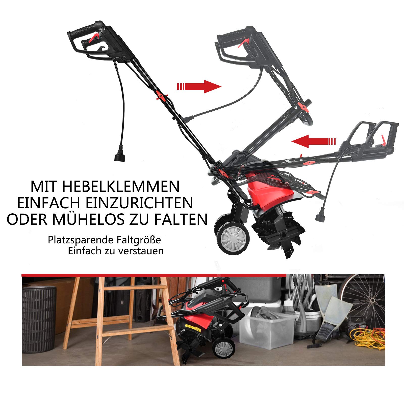 FANTASK 1500 W Elektryczny ground Hoe 400 RPM z 6 nożami do siekania, Tiller Garden Tiller, szerokość robocza 43 cm i głębokość robocza 22 cm, czerwony + czarny