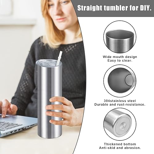 Miniatura 2 de Vaso recto y delgado de 30 onzas a granel, de acero inoxidable, paquete de 10 vasos aislados de doble pared con tapa, pajita, para café, té,