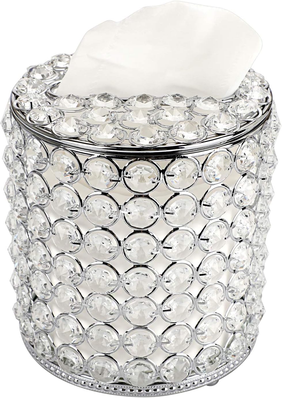 Sumnacon Cylindrical Clear Glass Tissue Box Cover - Decorative Crystal Toliet Paper Holder, Crystal Napkin Holder, Facial Tissue Holder for Home Decor, Silver