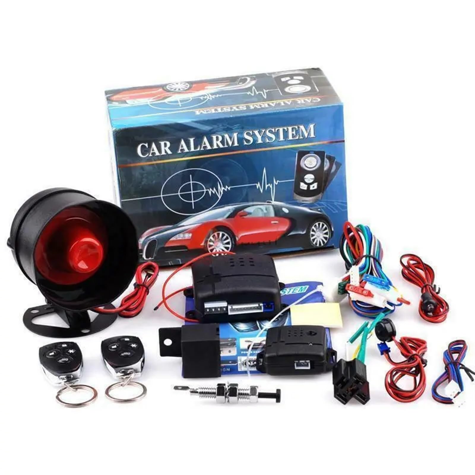 Sistema de Alarma Universal for Coche 1 vía, Sistema Seguridad protección, Sirena Entrada sin Llave, 2 alarmas antirrobo con Control Remoto