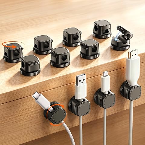 Magnetic Cable Clips 12 Pack, 360° Rotatable Self-Adhesiv...