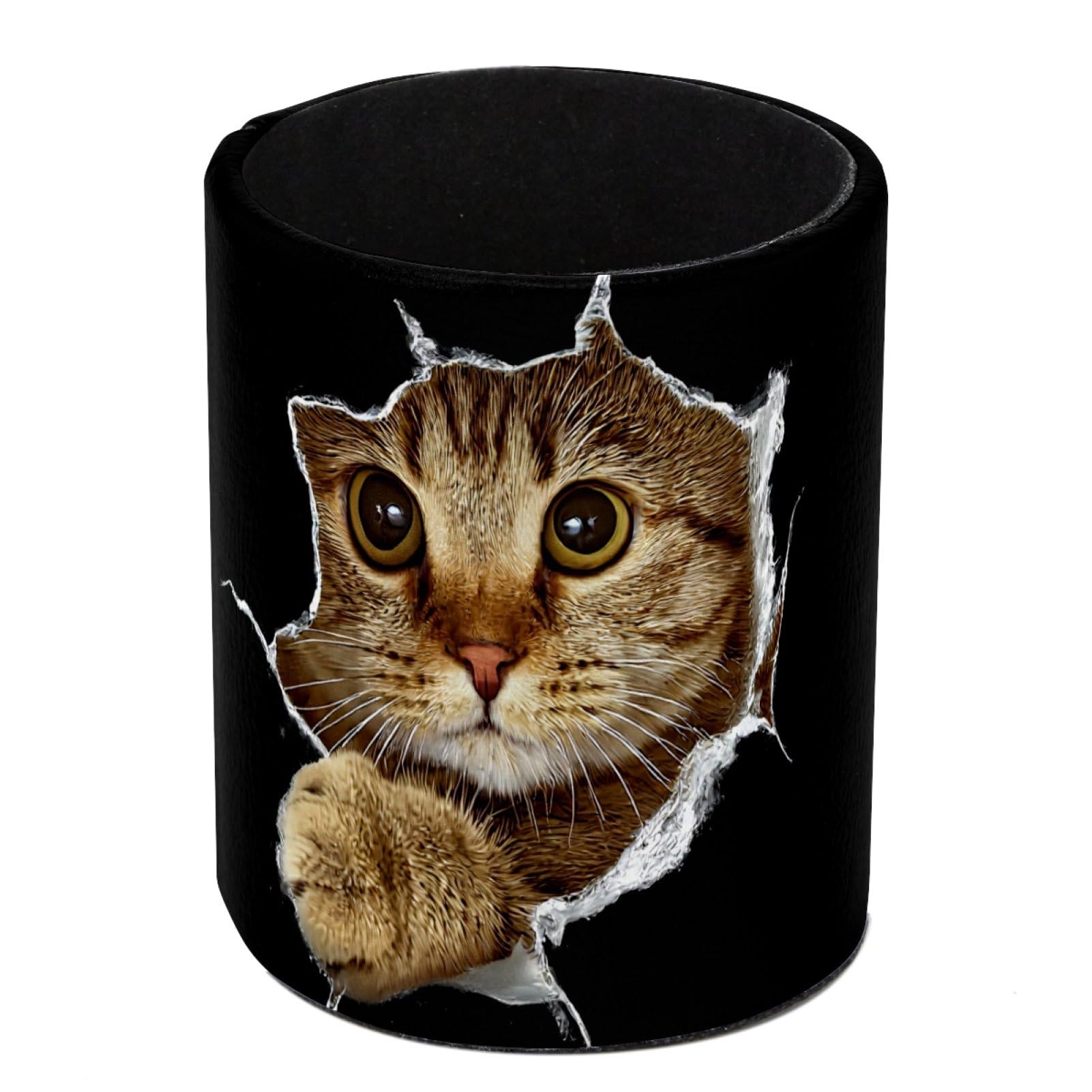 Luoweisi Cat Pen Holder for Desk, Leather Pen Pot, Desk Pencil Holder Round Makeup Organiser Home Office School Suppliers
