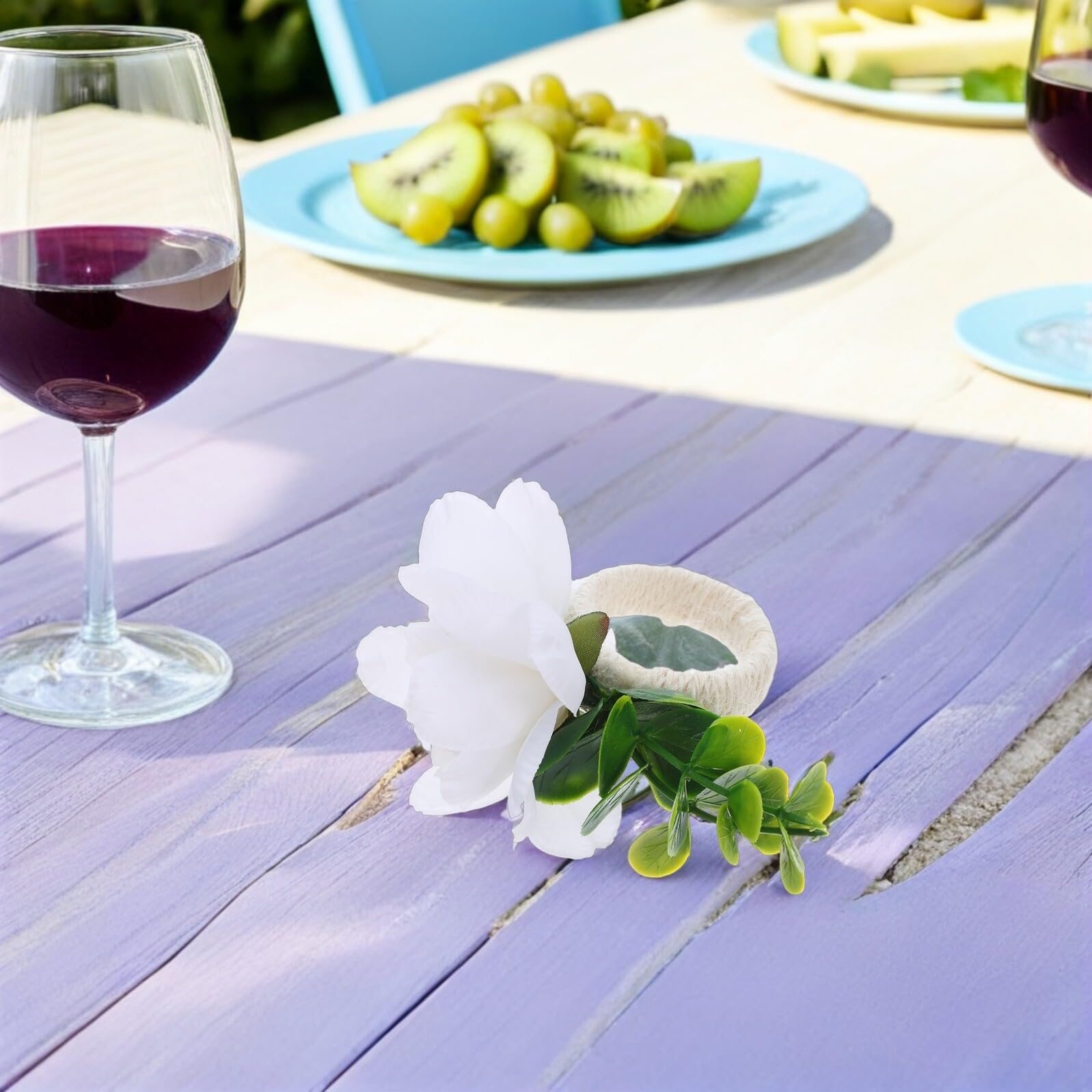 Veemoon 12 Servilleteros con Flores Artificiales y Hojas Verdes Anillos Rústicos Decorativos para Bodas Fiestas y Cenas Navideñas Accesorios para Mesas de Comedor Estilo Campestre 12
