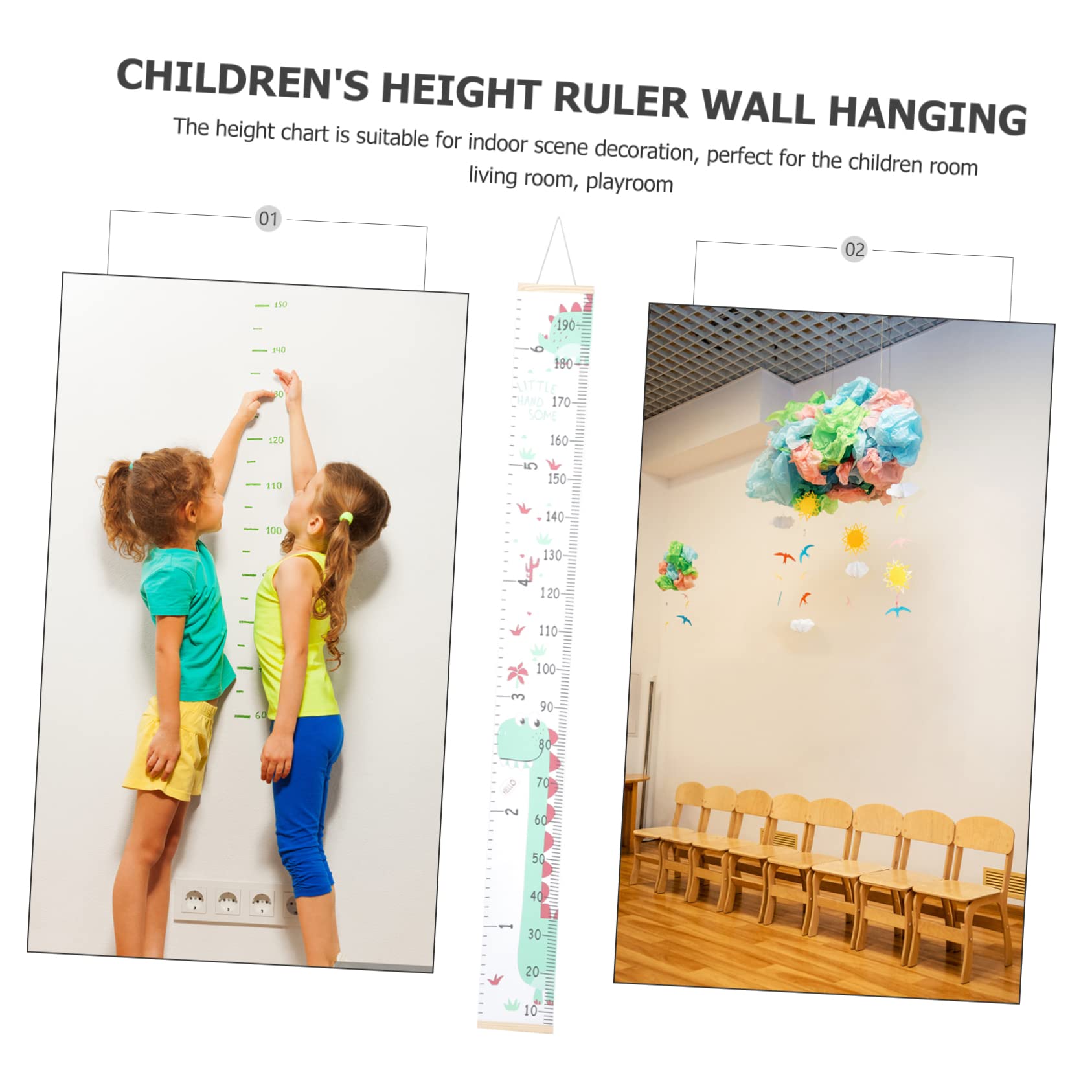 CIMAXIC Dinosaur Growth Chart for Canvas Height Chart Wall Hanging Durable and No Odor for Decor Measures to Creative Animal Patterns