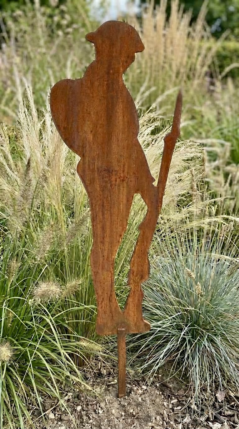 Handcrafted Bare Metal Unknown Soldier Silhouette – Rustic Steel Garden Memorial, British Made Tribute Art