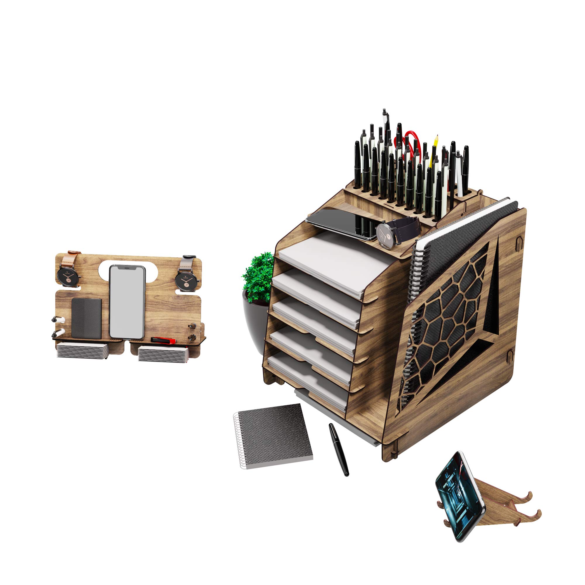 KUK Design VoronoiXL Ofis Masaüstü Organizer Seti A4 Evrak Rafı (Siyah)