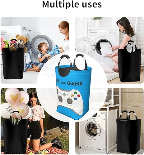 Miniatura 7 de Duduho Gamepad Joystick - Cesta de lavandería con asas, tema de juegos, cesta de lavandería, organizador de juguetes, cubo plegable, cubo de lavado,