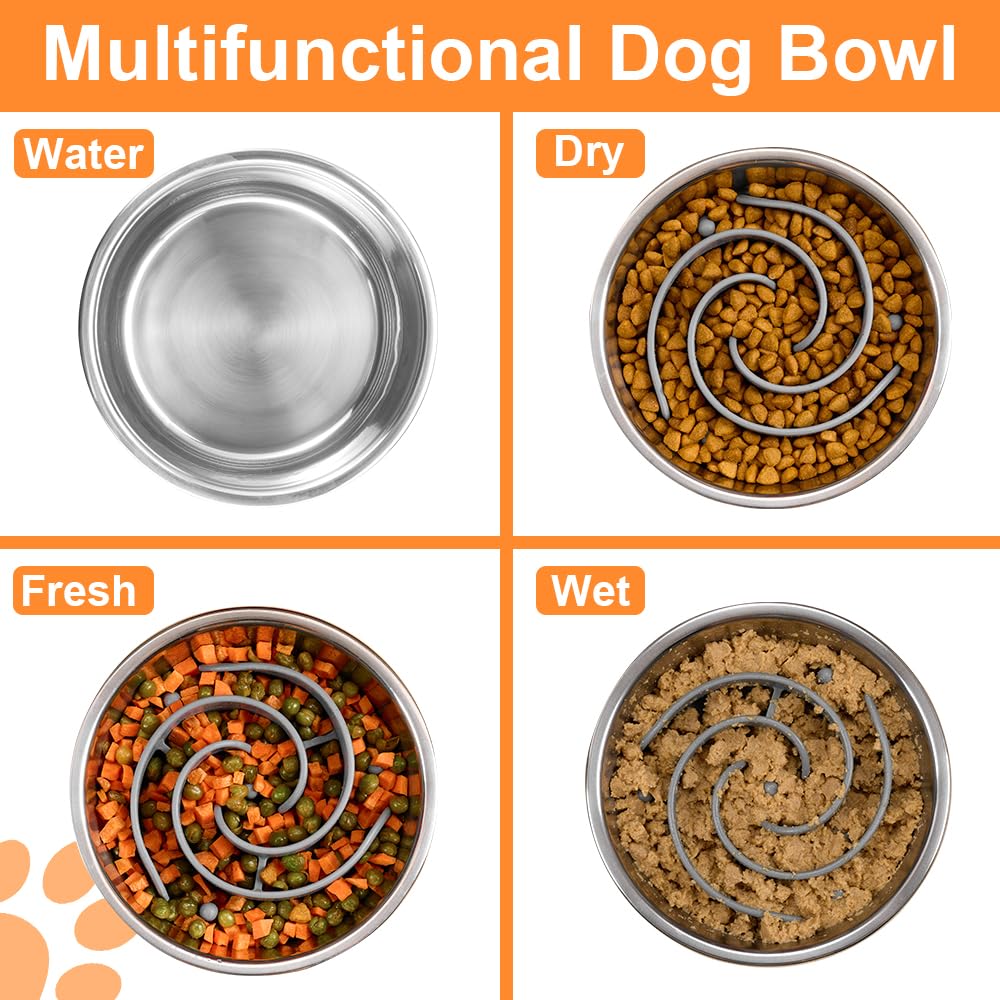 2-in-1 Metal Dog Bowl with Slow Feeder Insert, Stainless Steel Dog Bowls Food Grade 304, Water Food Bowl with Anti-Slip Silicone Base for Small, Medium, Large Dogs - image 7