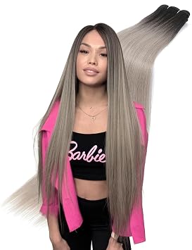 34 Inch Black to Mix Blonde Hair Extensions for Thin Hair 200g Long Straight Sew in Hair Bundles Synthetic