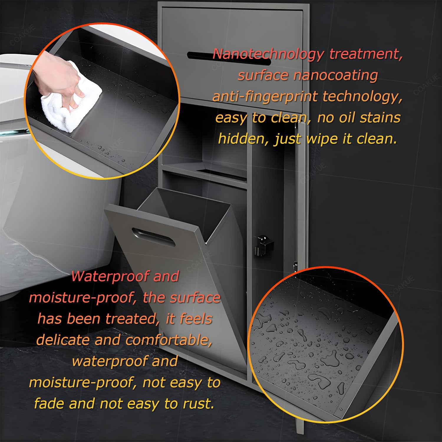 Scopino da bagno in acciaio inox per bidone della spazzatura, carta igienica e igiene; ripiano integrato grigio, 30 x 78 x 14 cm